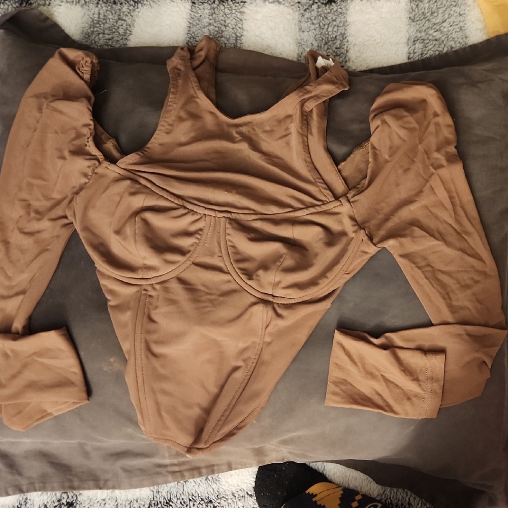 Bobbles And Lace Brown Long Sleeve Crop
